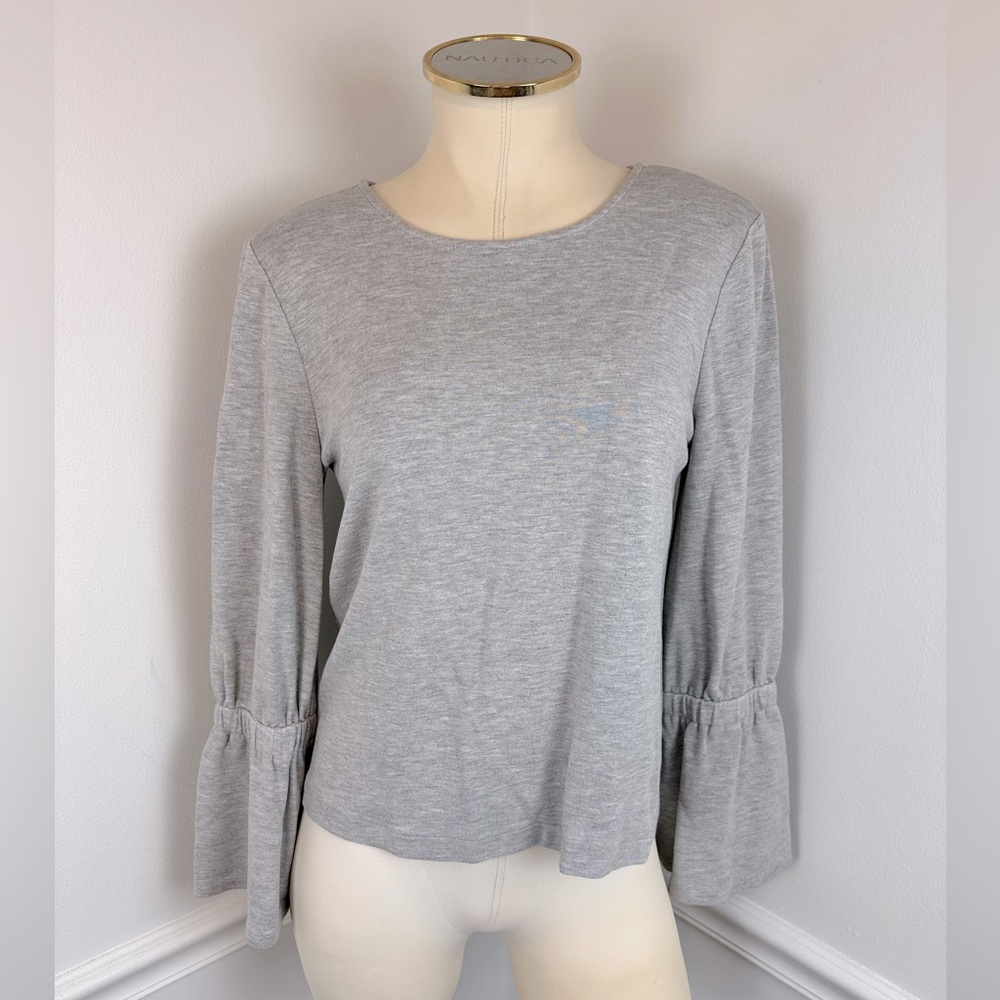 ANN TAYLOR PETITE Grey Long Sleeve Top Bell Sleeves | Size Small Petite SP